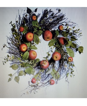 Twig Wreath W/Apples & Foliage 22" - Green/Red 