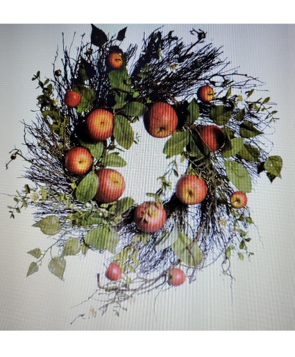 Twig Wreath W/Apples & Foliage 22