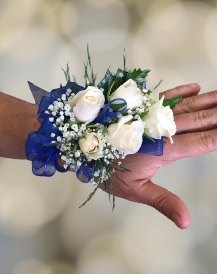 Twilight Bloom Royal Blue Ribbon with White Roses