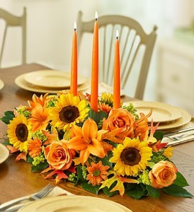 Three Candle Thanksgiving Centerpiece in New Port Richey, FL | FLOWERS TODAY FLORIST