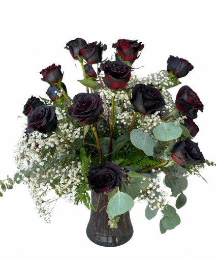 Two Dozen Black Roses Halloween Arrangement