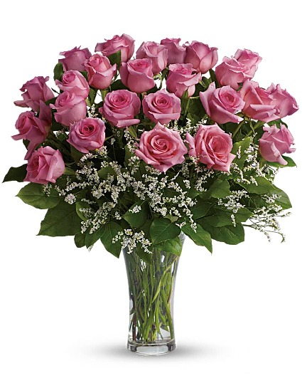 TWO DOZEN PINK ROSES VASE ARRANGEMENT