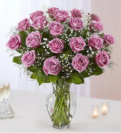  LAVENDER ROSES VASE ARRANGEMENT