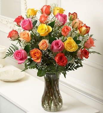 TWO DOZEN LONG STEM MULTICOLORED ROSES Special