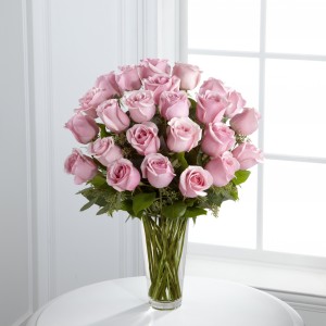 Two Dozen Long Stem Pink Roses Vase Arrangement