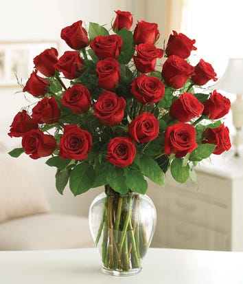 Two Dozen Long Stem Red Roses Love