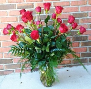 Two Dozen Long Stem Red Roses Vase