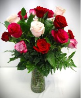 COLOR MY WORLD WITH LOVE TWO DOZEN MIXED ROSES VASED