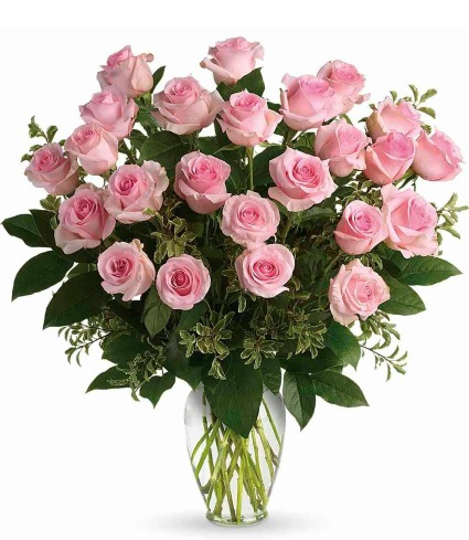 Two Dozen Pink Roses Vase Arrangement 