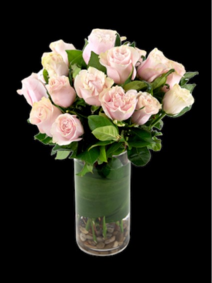 Two Dozen pink Roses in Vase Round