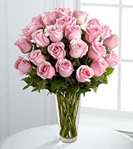 Two dozen pink roses Vase