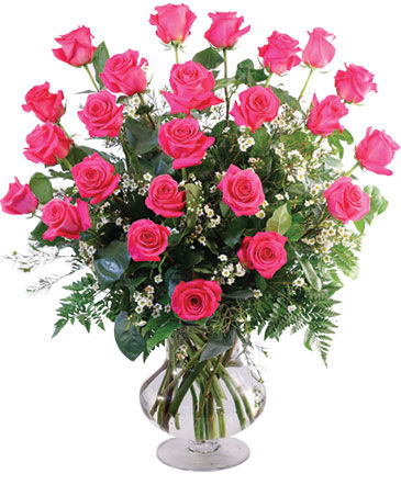 Two Dozen Pink Roses Vase Arrangement  in Darien, CT | DARIEN FLOWERS