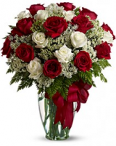 Two Dozen Red and White Roses 
