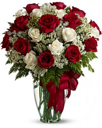Two Dozen Red and White Roses