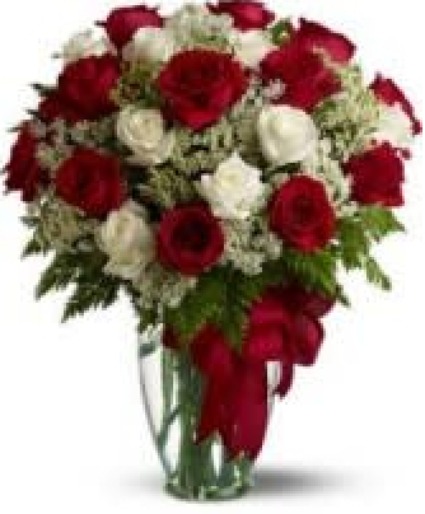 Two Dozen Red And White Roses 