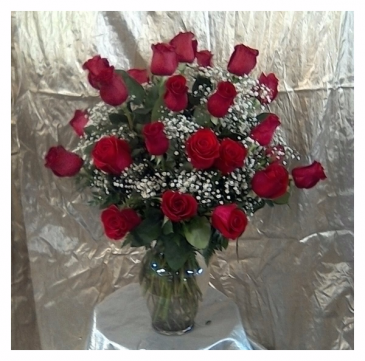 Two Dozen Red Roses In Vase