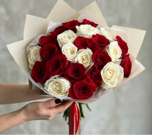 RED & WHITE ROSES WRAPPED 