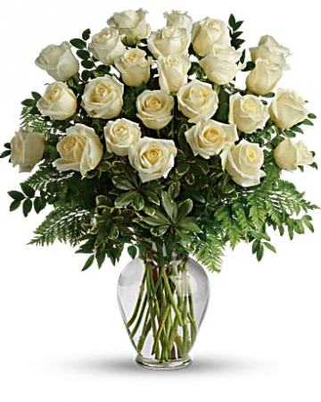 Two Dozen White Roses Vase Arrangement