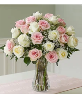 Two dozen white and pink roses Rose arrangement in vase