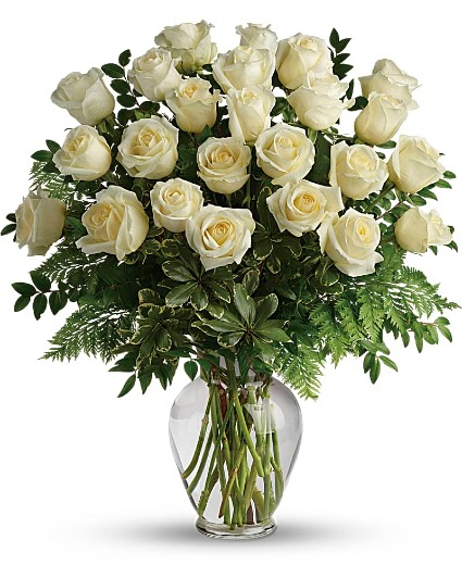 TWO DOZEN WHITE ROSES VASE ARRANGEMENT