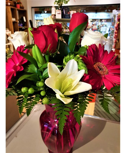 THE POWER OF TWO 2 red roses, 2 white roses, 2 white lilies, 2 red gerberas