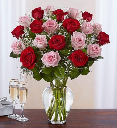 Ultimate Elegance  Long Stem Pink & Red Roses 
