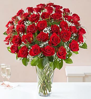 Ultimate Elegance Long Stemmed Red Roses Vase Arrangement - 3 dozens