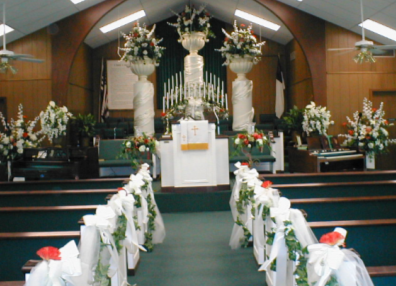 Urn arrangements and Pew Markers Wedding