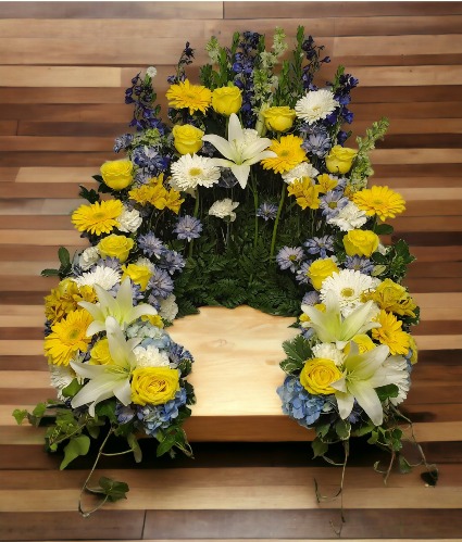 Urn Memorial Arch in Blue, Yellow, and White 