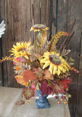 Urn planter with fall permanent floral