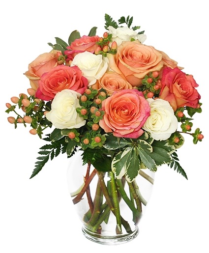 Peach White Roses Bouquet in Beaumont TX A ROSE GALLERY AND