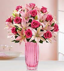 V-35 1-DOZ. HOT PINK ROSES, W/PINK LILLIES