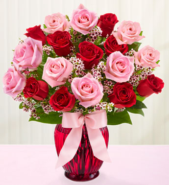 V-43 18 ROSES: RED AND PINK ARRANGED