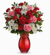 V-5 RED ROSES, PINK CARNATIONS, AND WHITE DAISIES