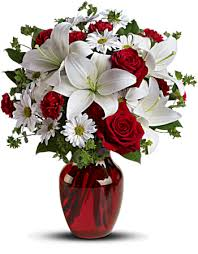 V-6 RED ROSES, CARNATIONS AND WHITE LILLIES, 