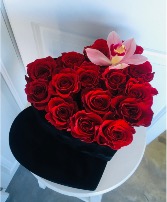 Velvet Heart Shaped box with Roses 