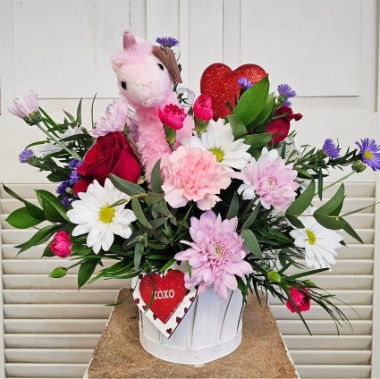 Valentine Basket with Animal Plush 