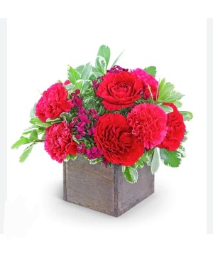 Valentine Box Wood box full of carnations and roses