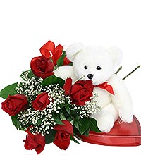 Valentine Bundle 2 1/2 doz roses, Bear & Chocolates