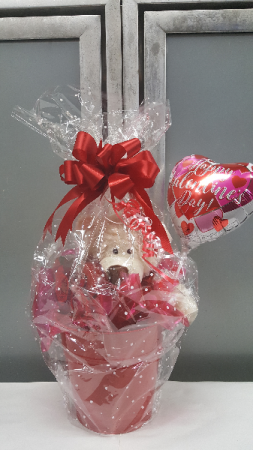 Valentine Gift Pail w/bear, candies and balloon $35.95 