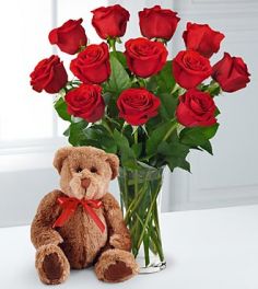 Valentine Rose Bouquet & Bear  