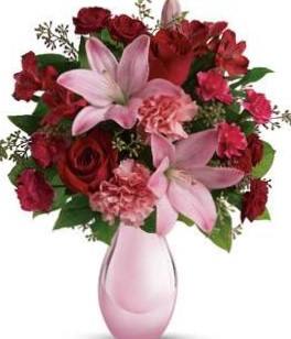 Valentine Roses and Pearls Vase Arrangement