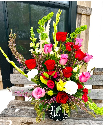 Valentine Rosey Posey Red and pink roses arrangement 