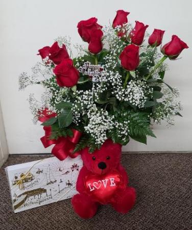 Valentine Splendor Combo  FHF-32 Fresh Vase Arrangement (local delivery only)