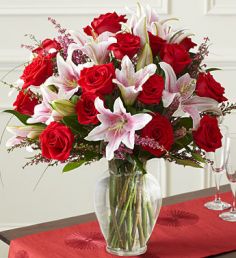 Valentine Splendor Red Roses, Lilies