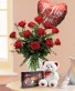 Valentine Package Roses, Plush Bear, Chocolates,and Balloon