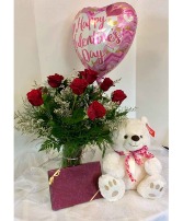 Valentine's Sweets and Bear Bundle Vase Arrangement