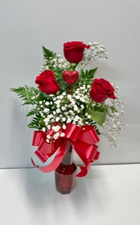 Valentines 3 Roses Vased  3 Red Roses 