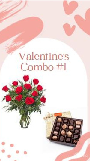 Valentine's Combo #1 Dozen Red Roses with Large Box of Chocolates