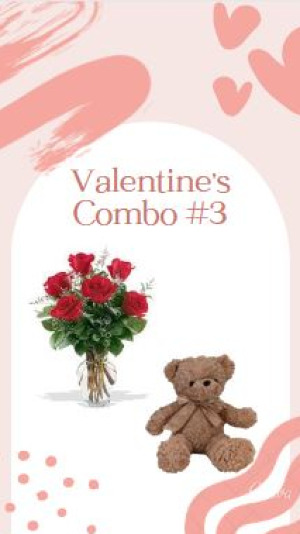 Valentine's Combo #3 Half Dozen Roses with a Stuffed Plush